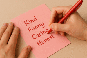 Casting a simple love spell with paper and pen by writing desired partner qualities.