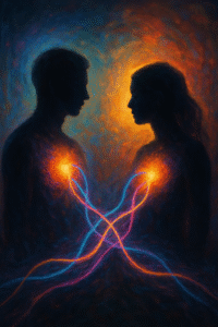 The spiritual energy cords connecting two souls in a relationship, illustrating the need for spells to prevent a breakup