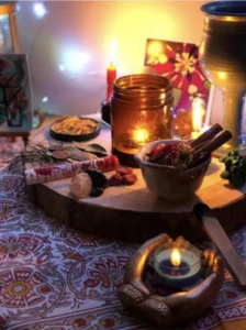 Altar prepared for a love binding spell to keep a partner faithful