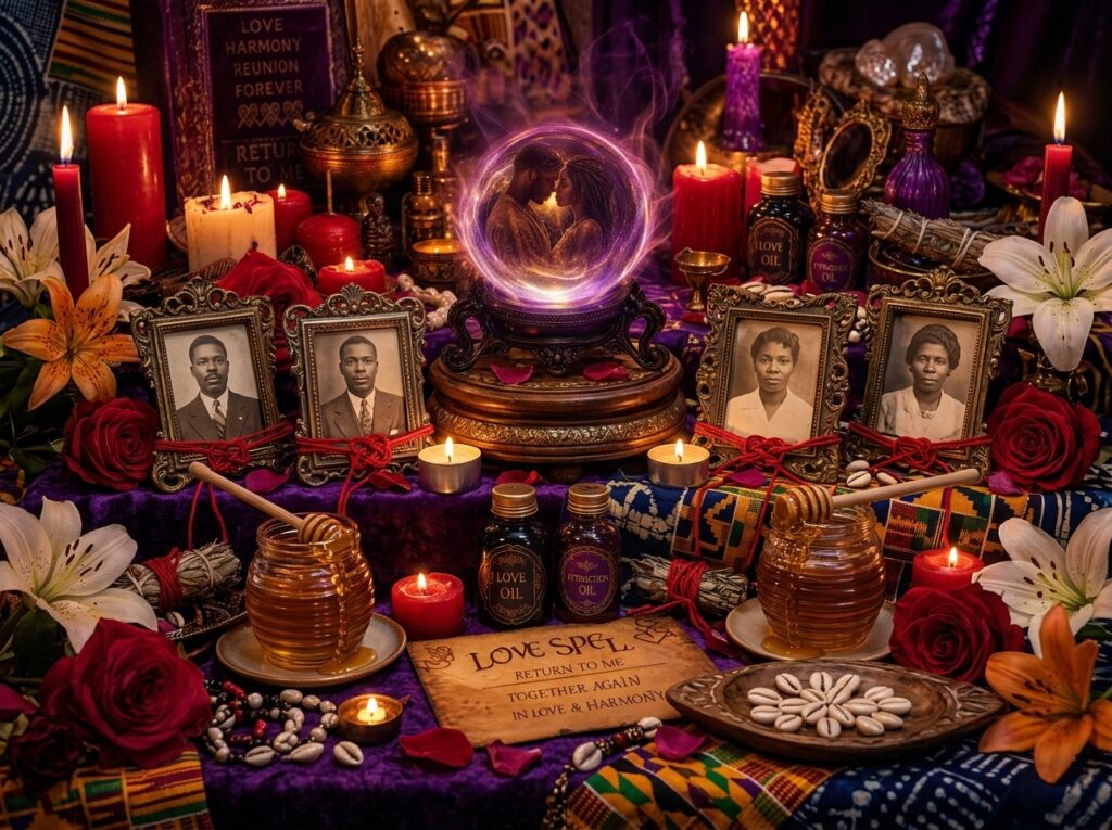 Ancestral altar setup with candles for ancestor connection reading ritual