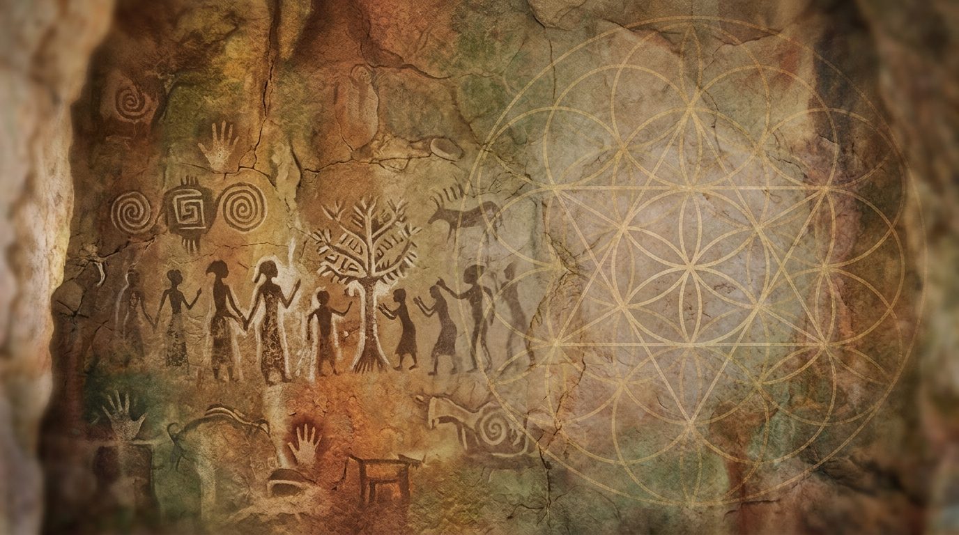 Ancestral imagery and sacred geometry representing connection with ancestors for love guidance