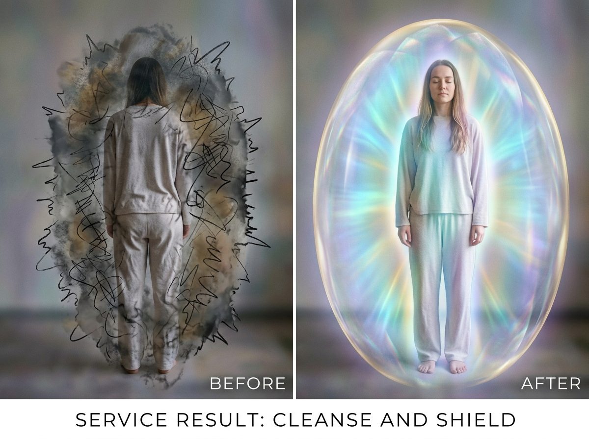Aura visualization showing spiritual energy field around a cleansed and protected home
