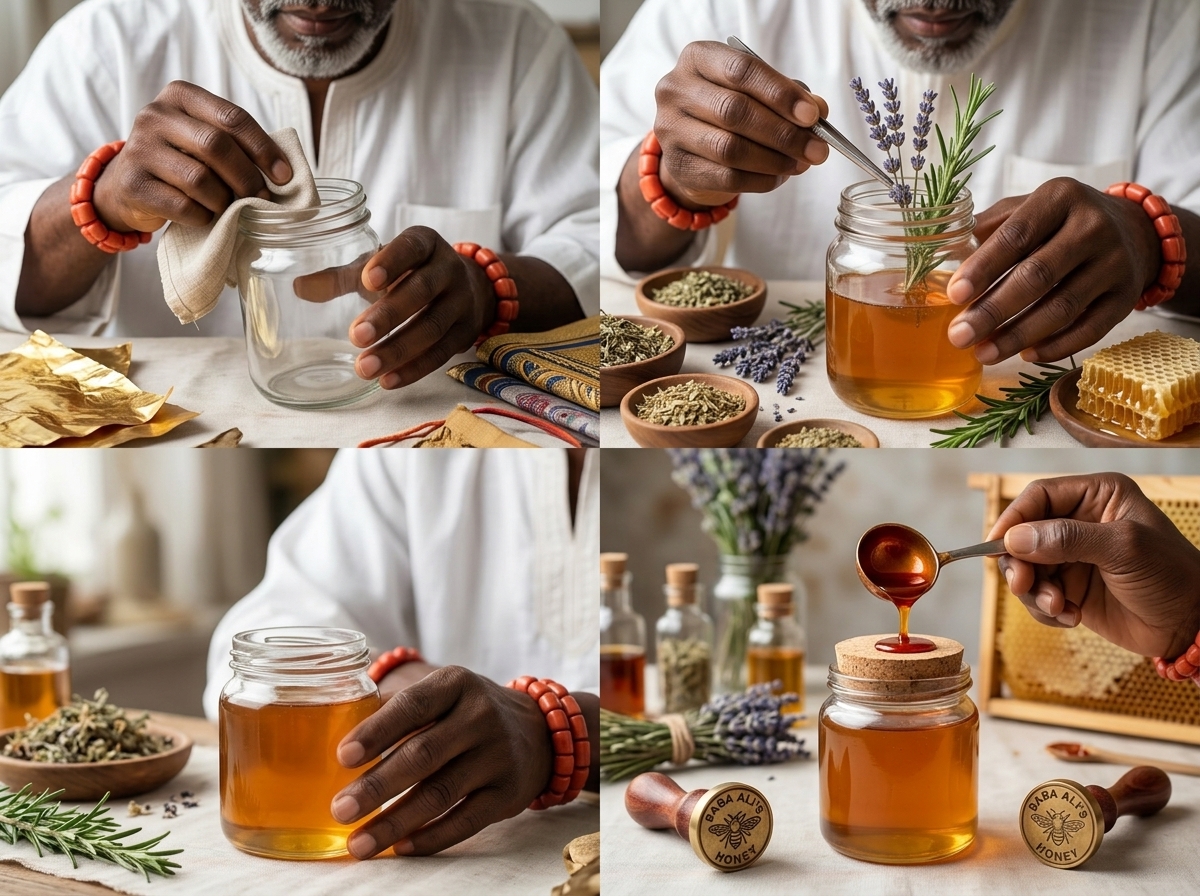 Baba Ali preparing honey jar Step 3 ritual casting