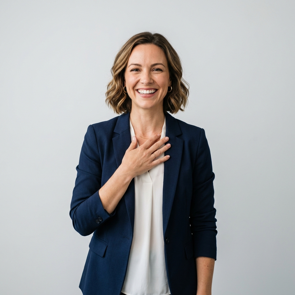 Confident woman relieved smile love spell client gallery