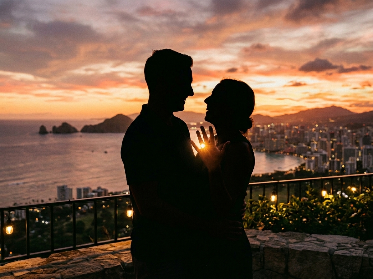 Couple celebrating engagement ring proposal spell success