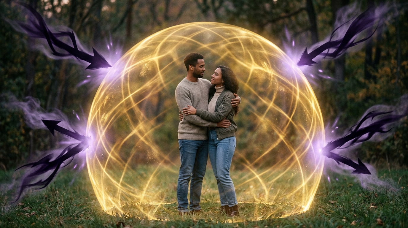 Couple protected by golden spiritual dome after love spell binding work
