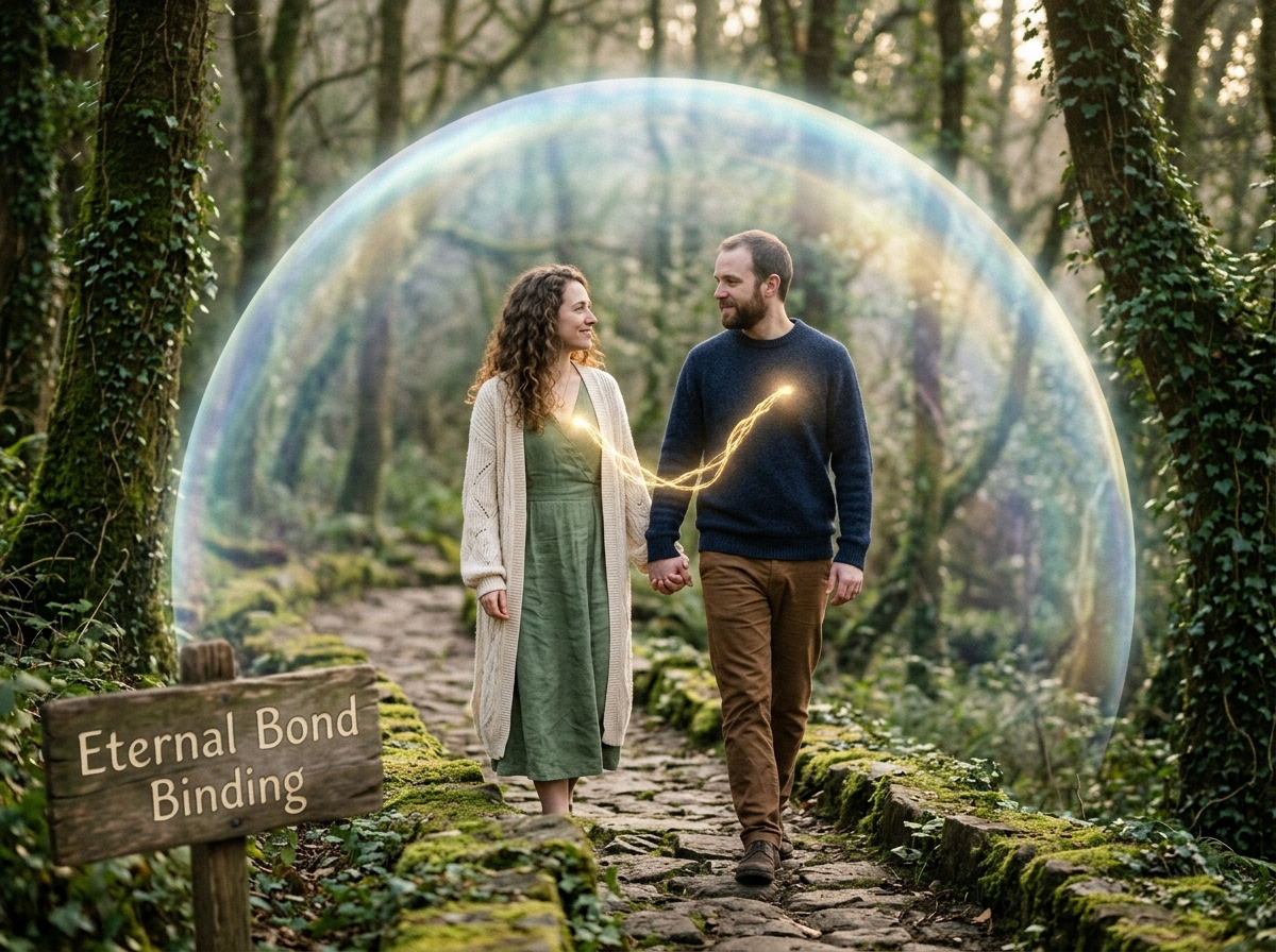 Couple walking golden cord after love spell reunification