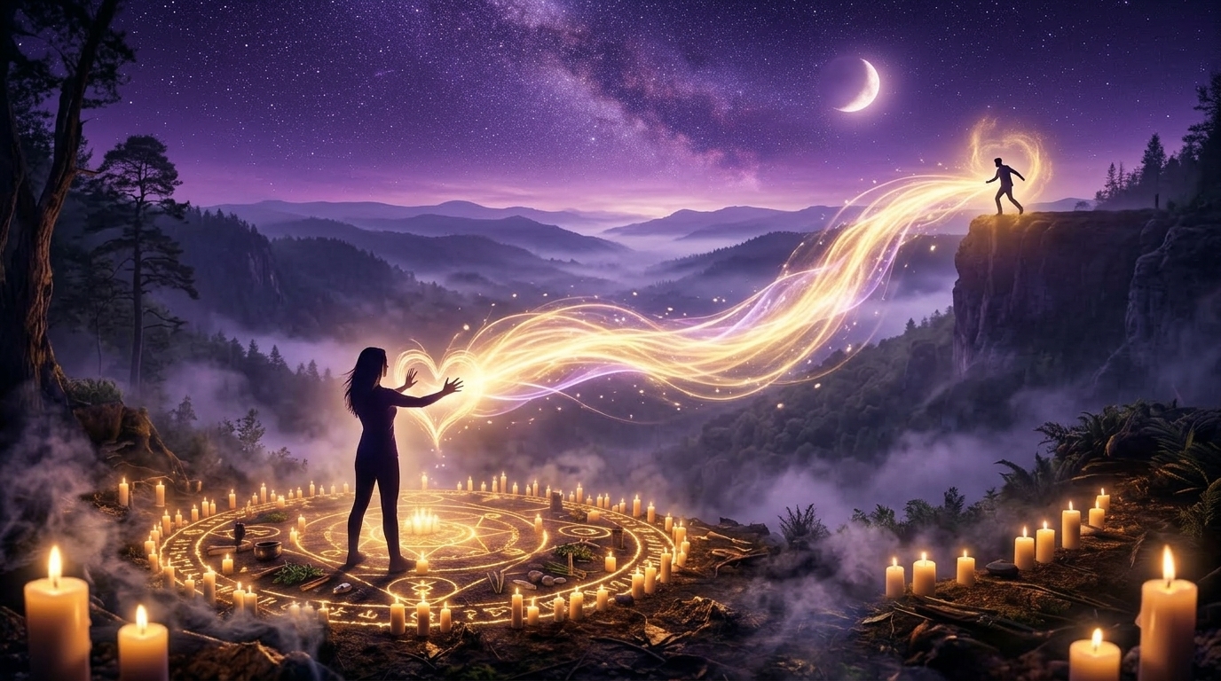 Figure sends healing energy across distance — energetic connection between separated lovers — psychic signs ex is coming back