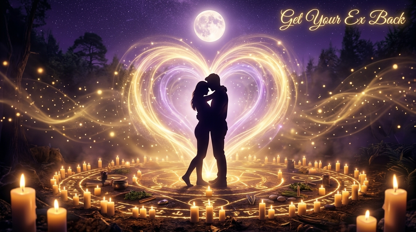Happy couple reunion silhouette at golden hour — love restored through West African spiritual practice — get your ex back when blocked