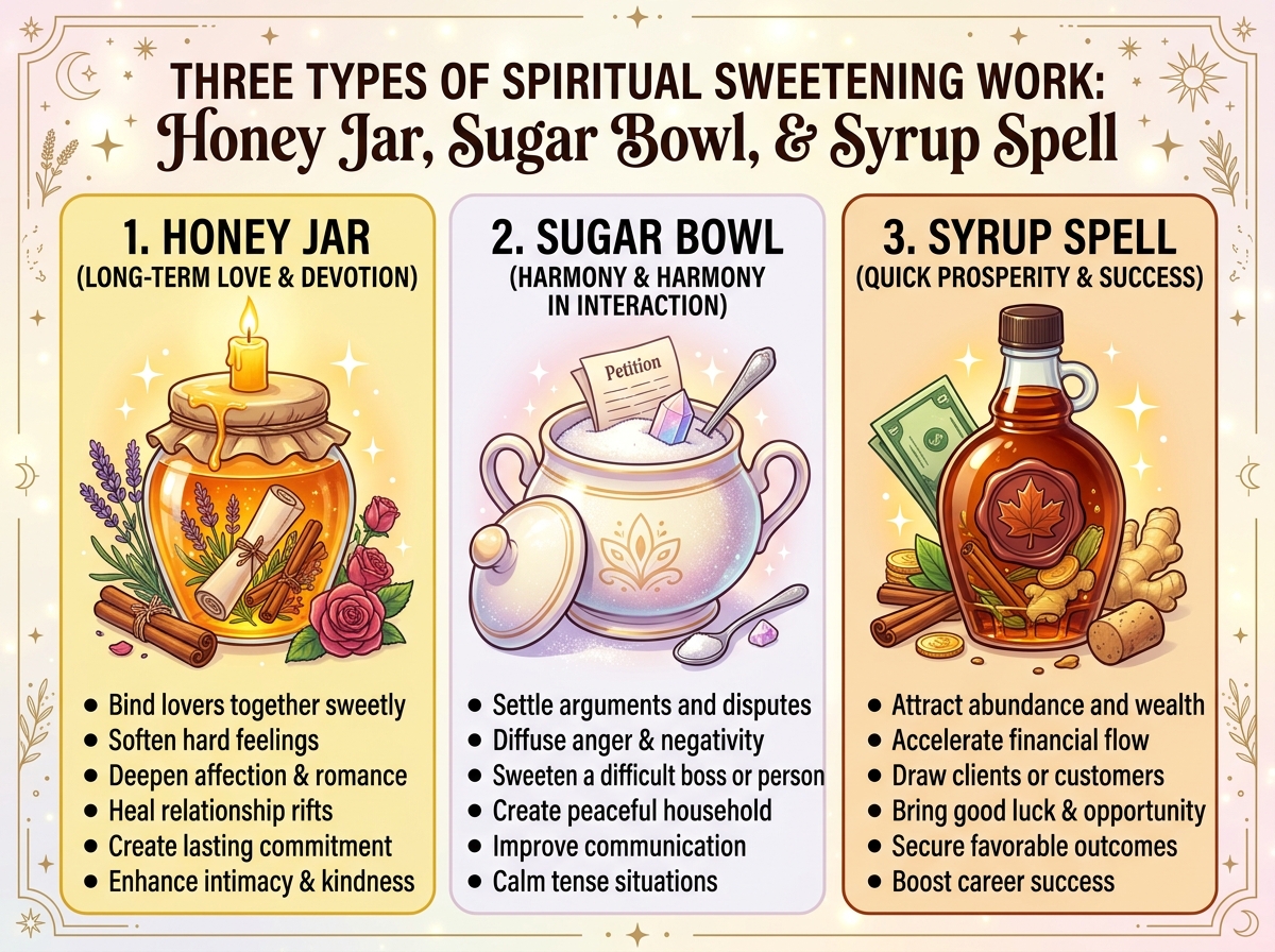 Sweetening work types infographic free love spell guide download