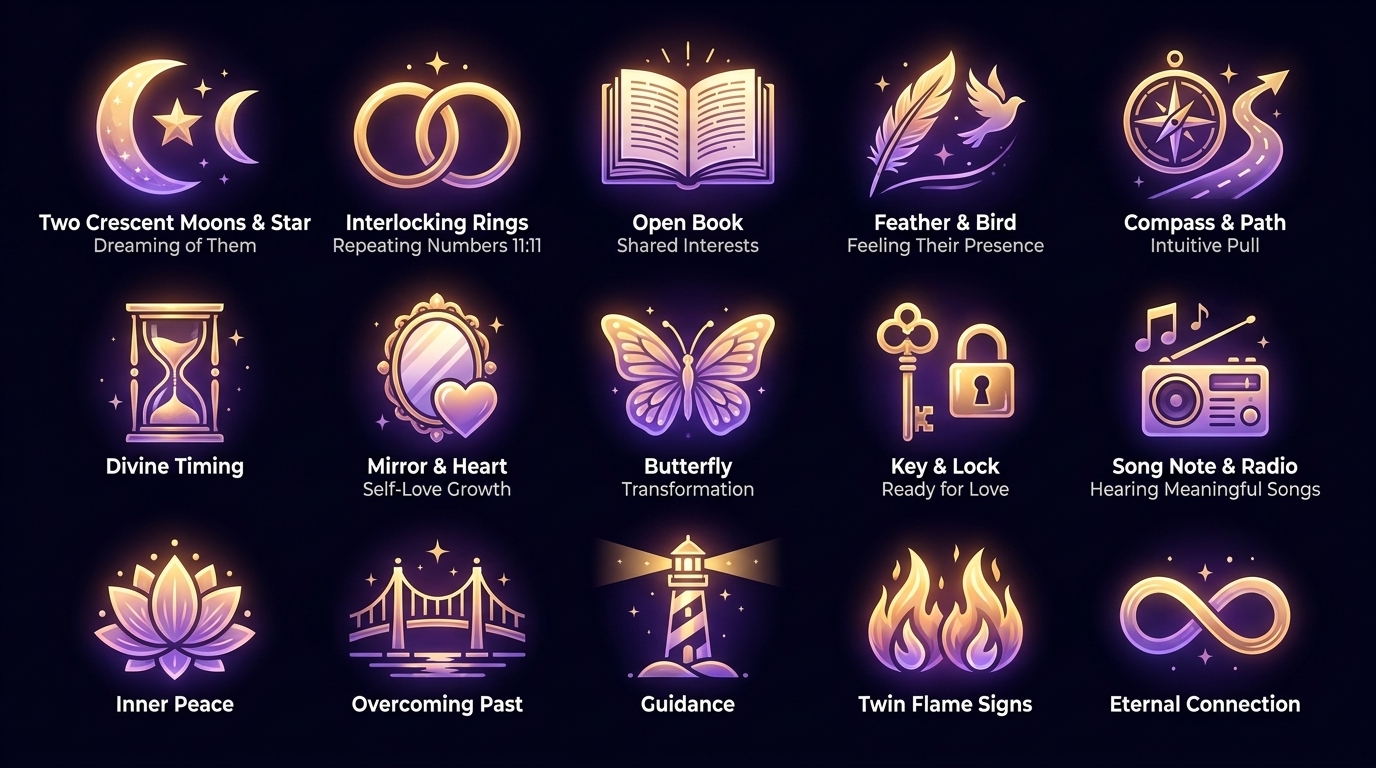 Infographic showing synchronicities and signs before a love spell manifests — signs your ex misses you