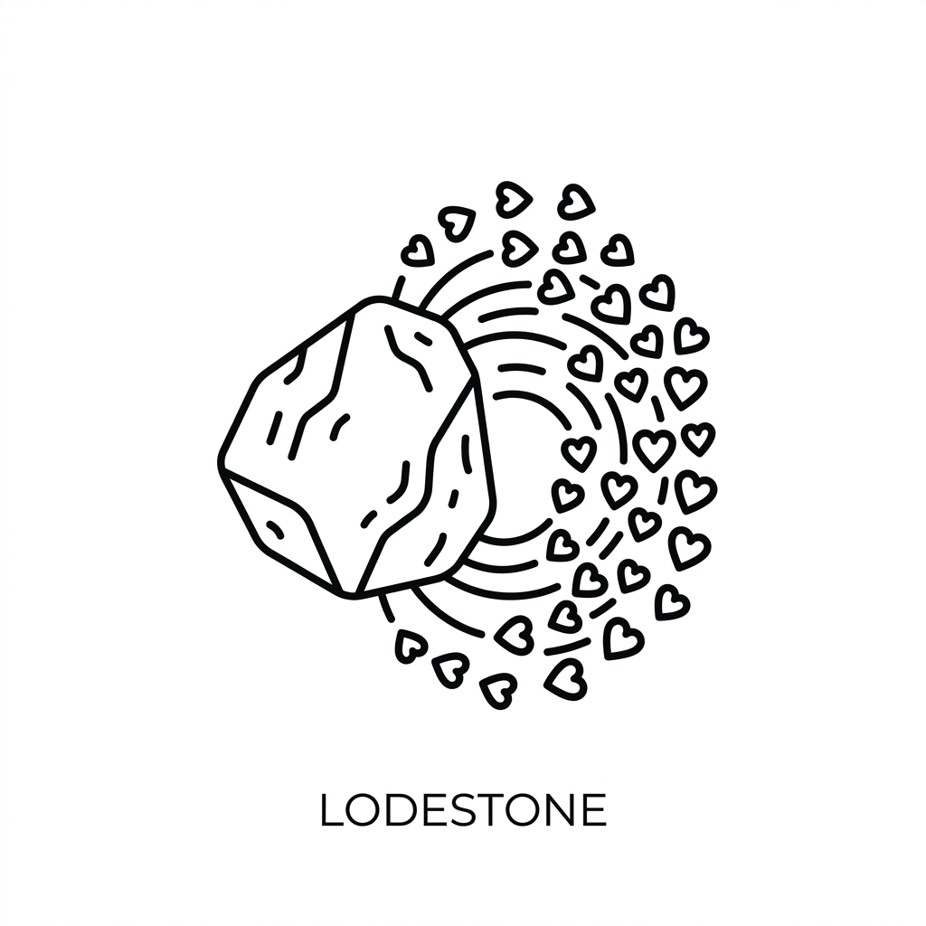 Lodestone magnet attracting hearts symbolizing magnetic obsession love spell power