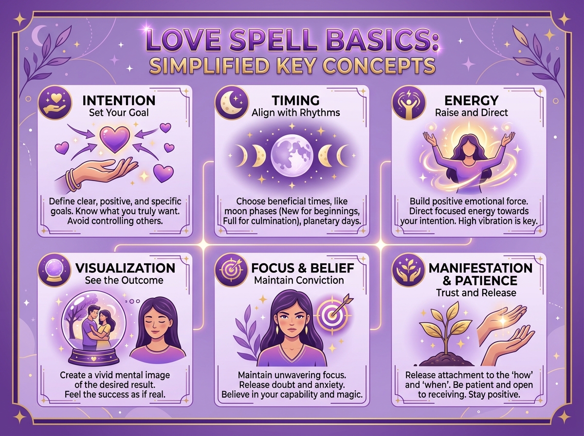 Love spell basics infographic complete beginner guide