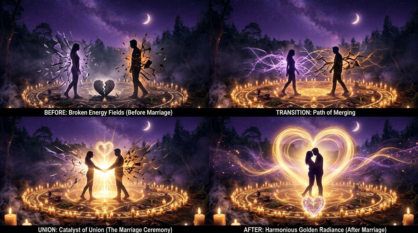 Marriage energy field visualization — before and after spiritual healing of a damaged relationship — stop a divorce spiritually