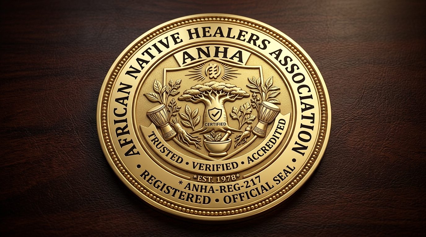 Official seal of African Native Healers Association certifying Baba Ali credentials