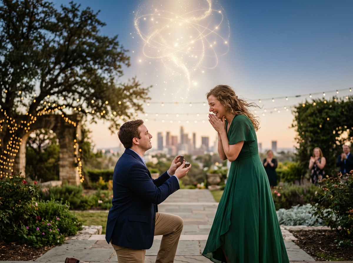 Couple with joyful reaction to marriage proposal manifested through spiritual work