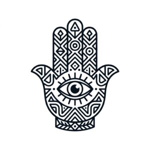 Protection amulet with Hamsa eye patterns for evil eye removal and spiritual defense