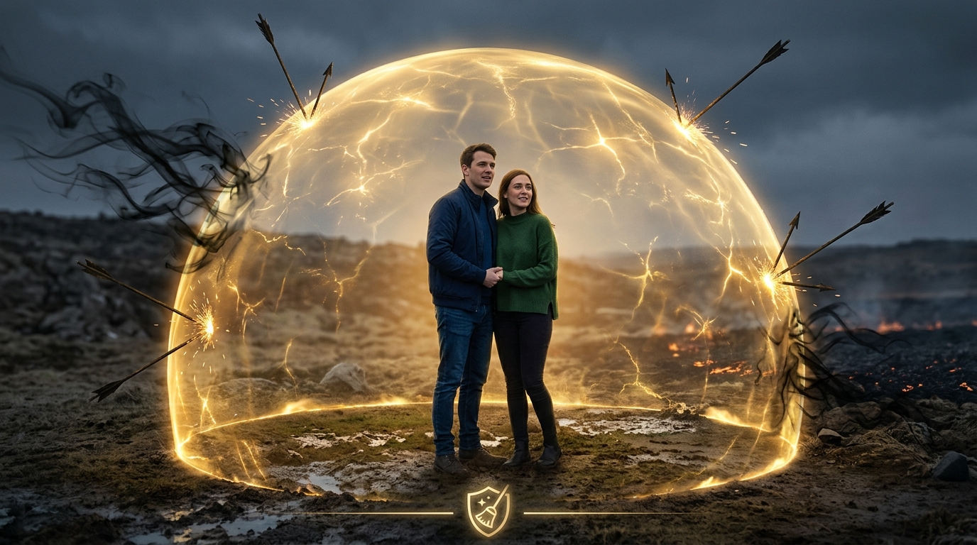 Couple shielded in golden light after remove third party spell working by Baba Ali