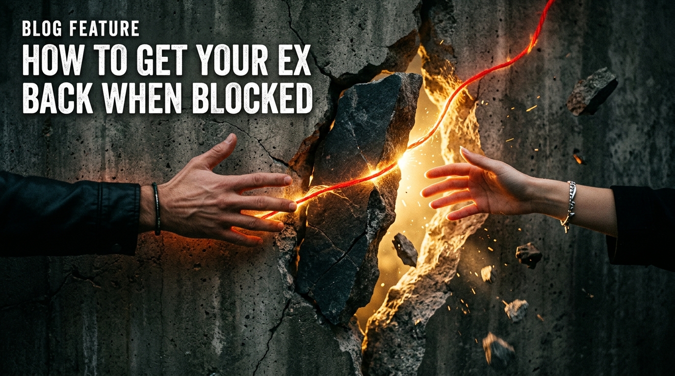 Red thread breaking through a concrete wall symbolizing love spell breaking through months of emotional barriers — get your ex back after months
