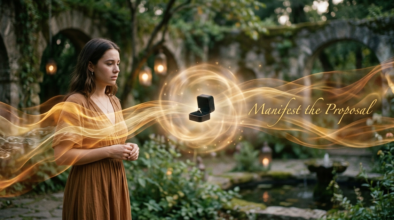Ring box floating in golden light — proposal manifestation spell by Baba Ali