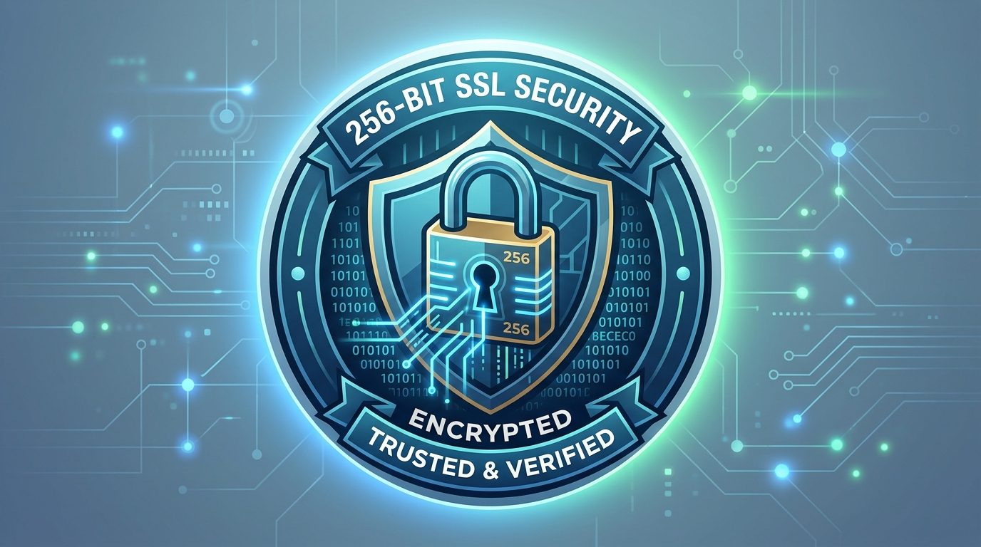 SSL security badge with lock and shield representing privacy and data protection