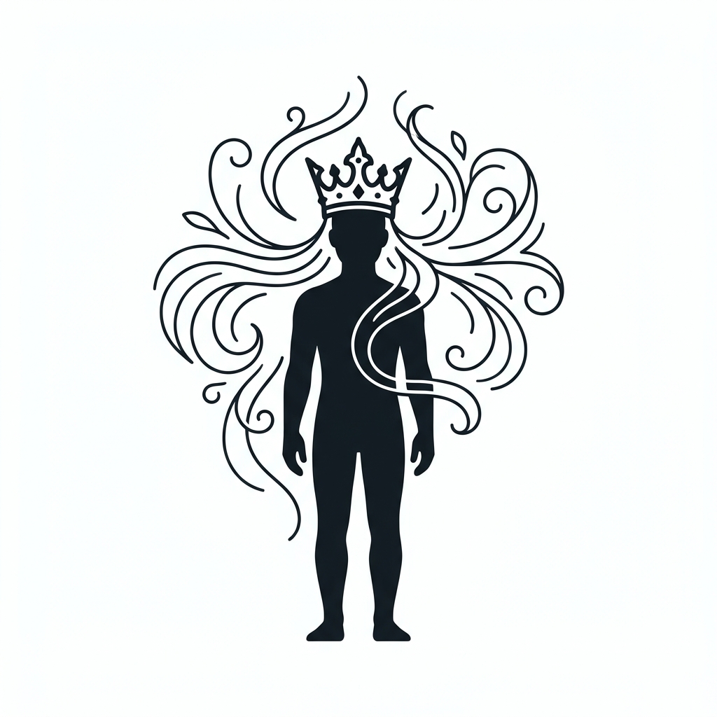 Silhouetted figure with crown icon representing ancestral authority in love work