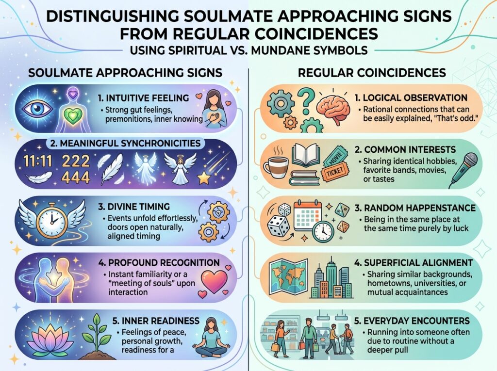 Soulmate signs versus coincidence chart for identifying genuine spiritual signals