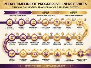 Timeline infographic showing energy shifts during love spell manifestation process