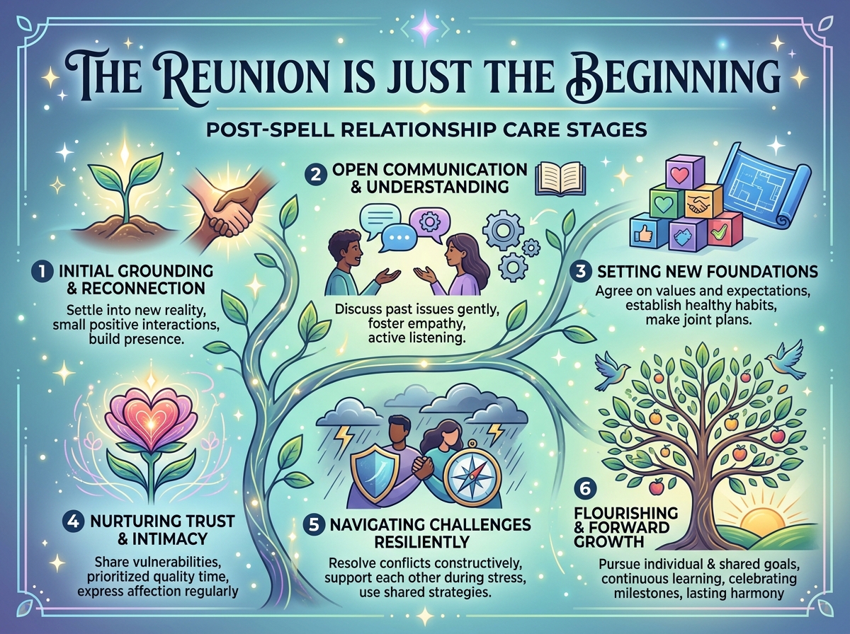 Timeline infographic showing the week by week progression of a divorce reversal spiritual case study — real love spell case studies