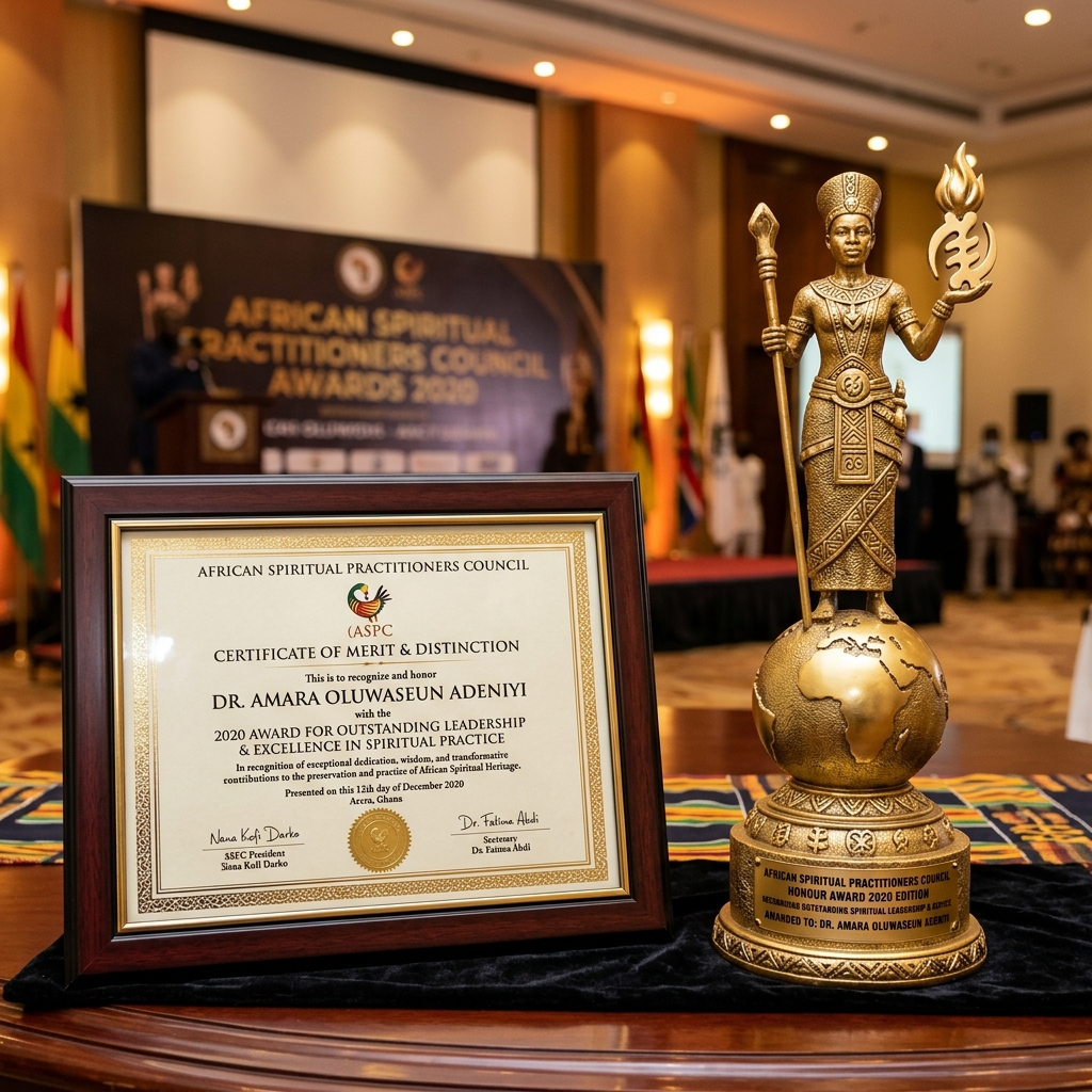 Trophy certificate Best African Spiritual Caster award