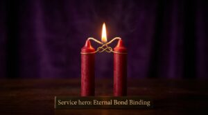 Two candles burning as one representing love binding and eternal commitment spell