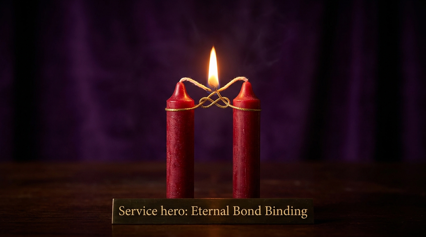 Two candles burning as one representing love binding and eternal commitment spell
