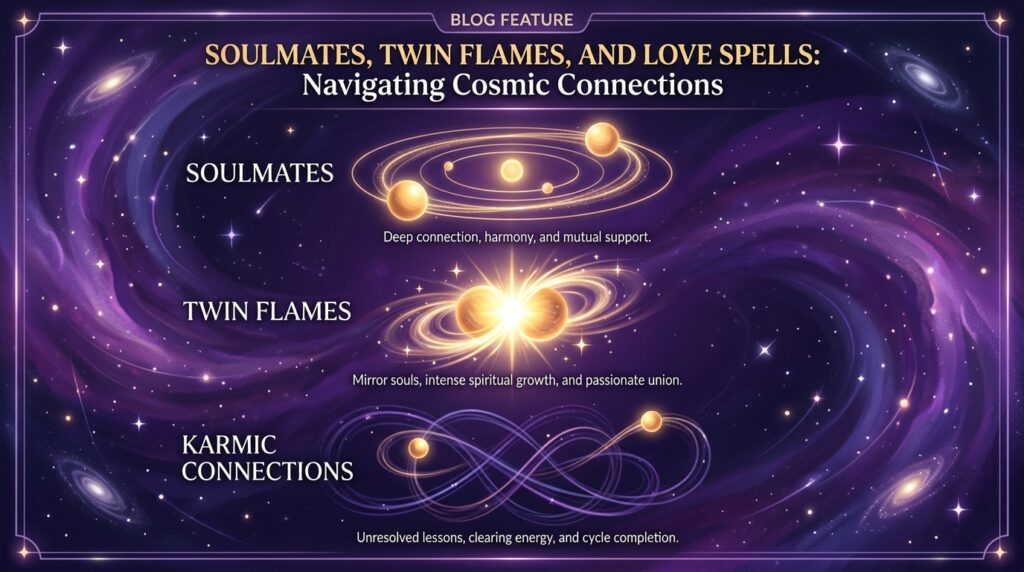Two souls as golden orbs representing spiritual connection in love spell work