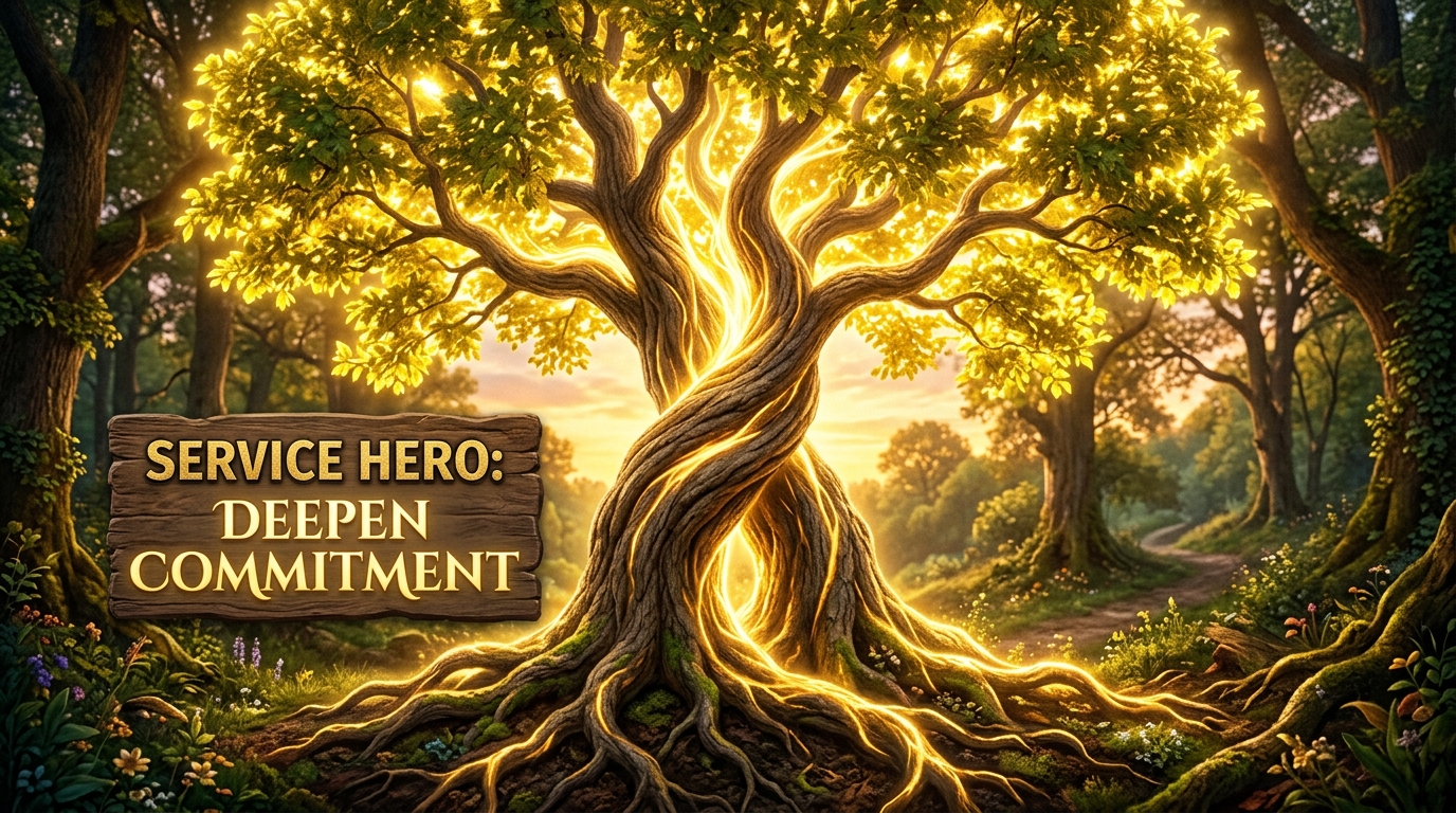 Two trees growing together representing deepening commitment through binding spell