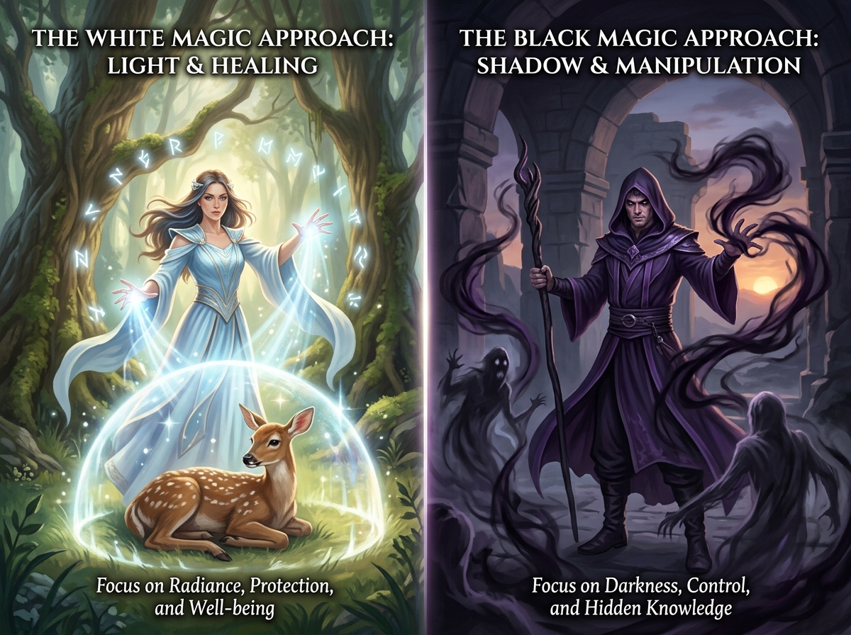 White magic versus black magic comparison showing ethical boundaries in love spells