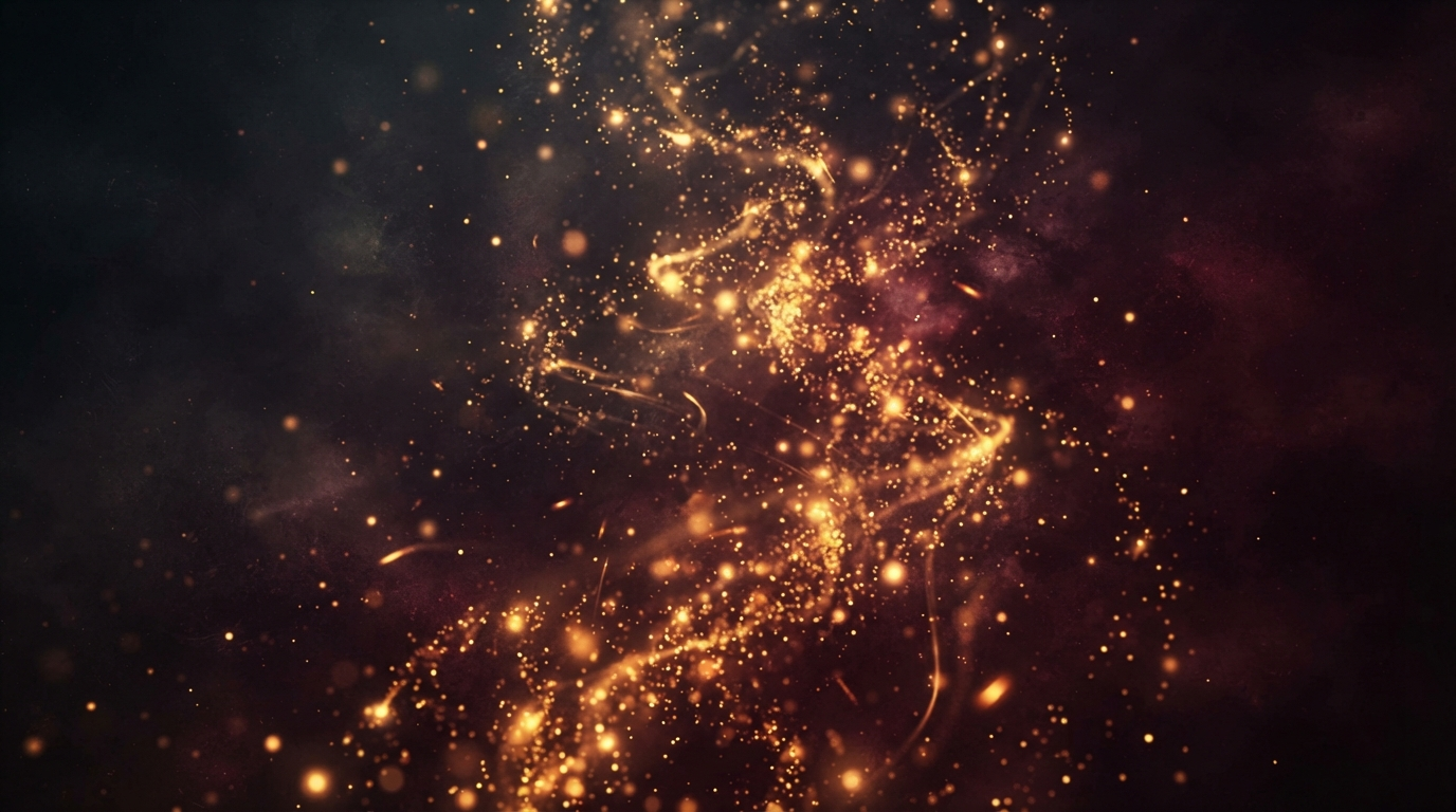 Illustration of scattered gold constellation stars connected by faint lines forming the outline of a heart shape against a deep purple sky