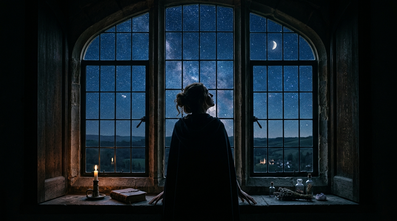 A person looking directly up at a clear night sky
