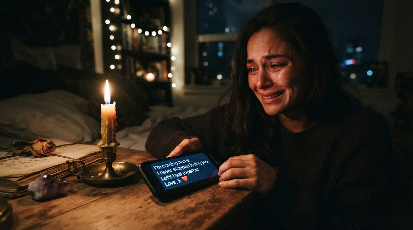 A phone screen glowing in the dark with a message notification