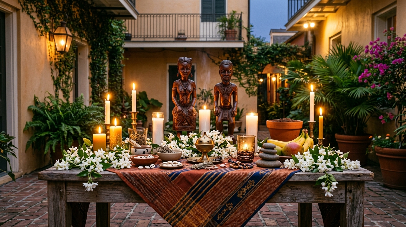 A ritual setup with candles arranged for spiritual work on a relationship