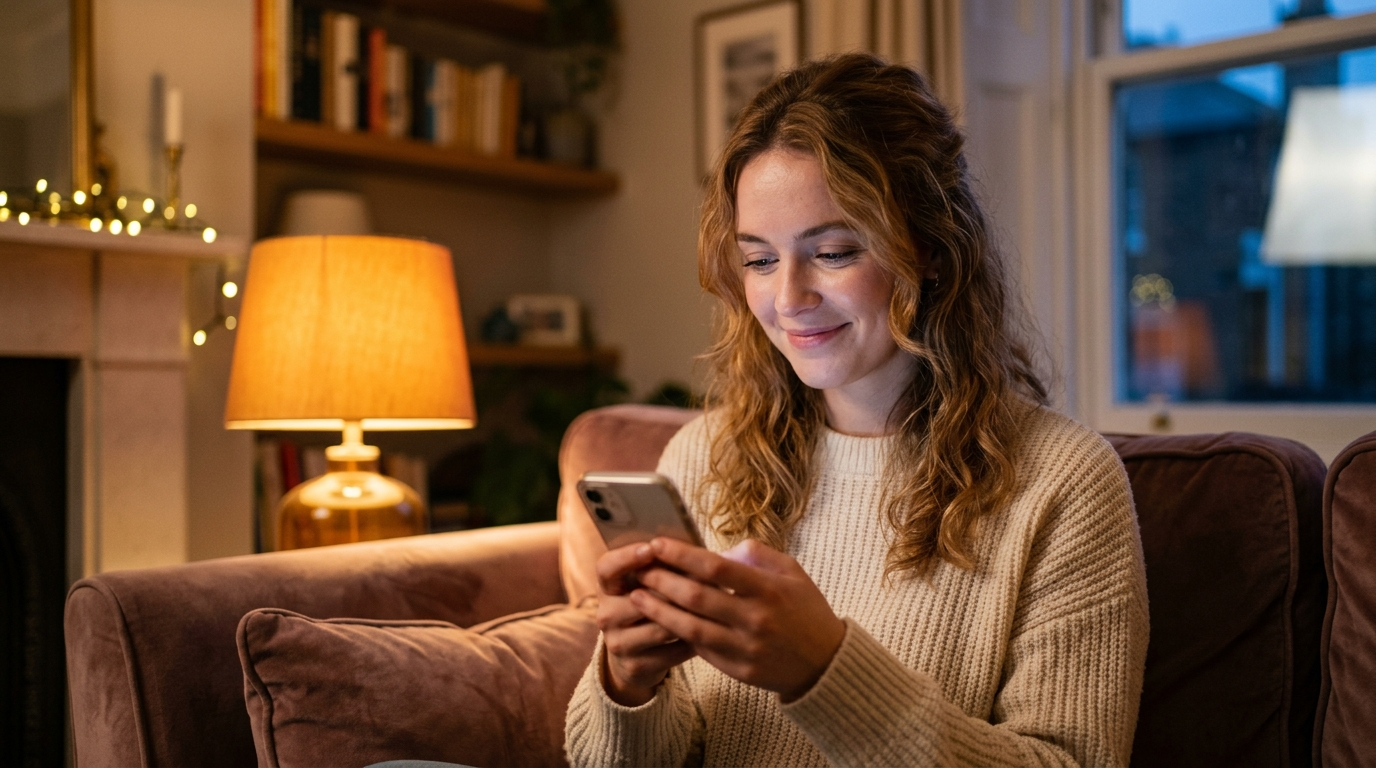 Woman checking her phone during a no-contact period after a breakup